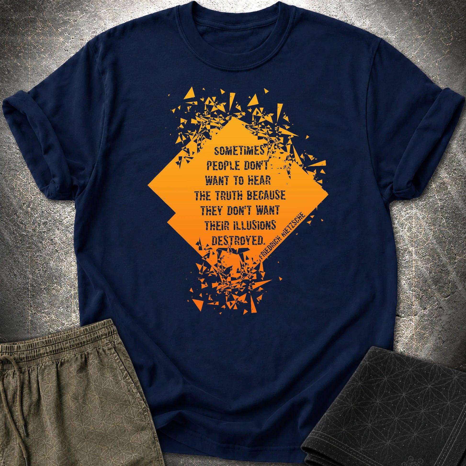Friedrich Nietzsche Illusions Destroyed T-Shirt - Friedrich Nietzsche Illusions Destroyed T-Shirt - Navy