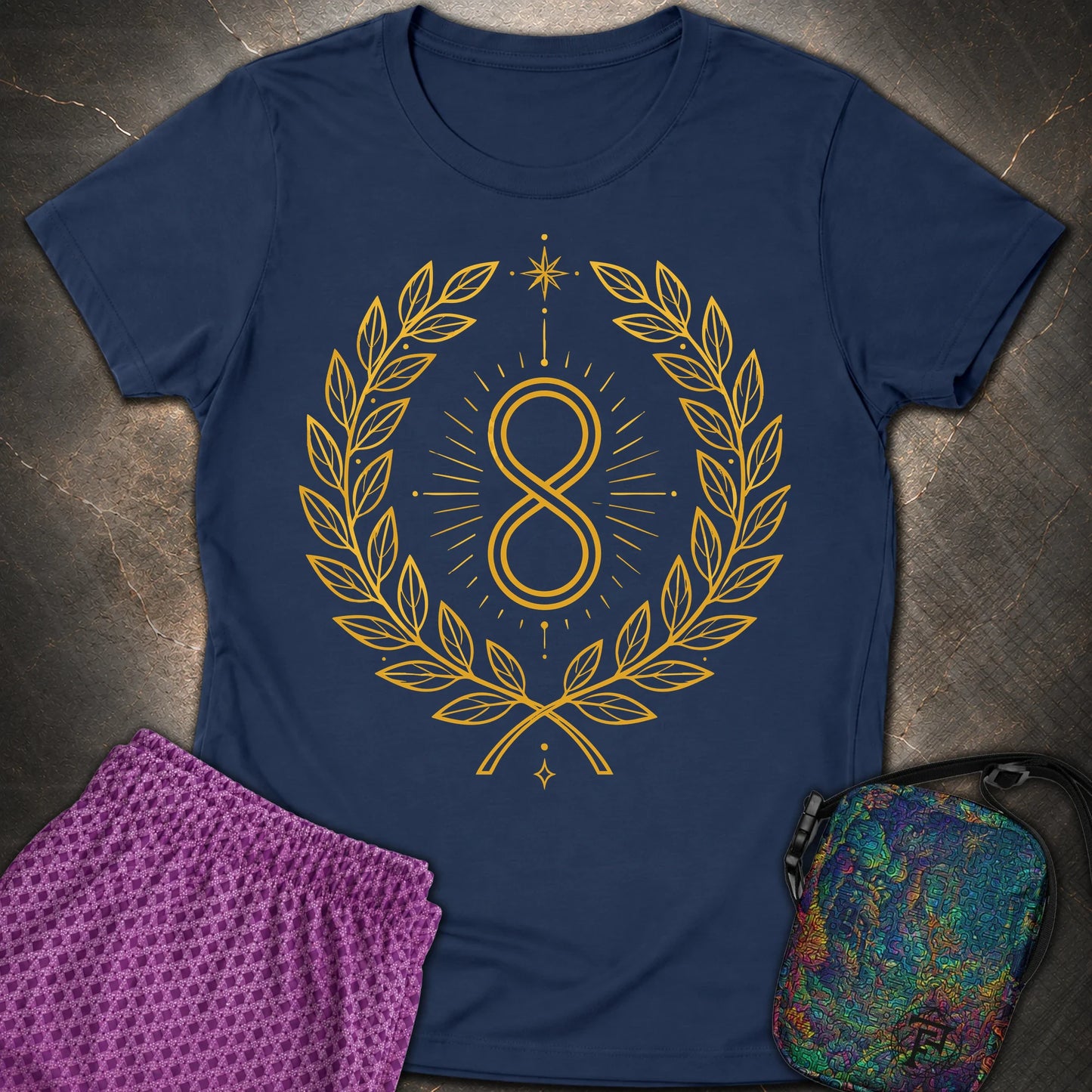 888 Infinity Wreath Unisex Womens T-Shirt - 888 Infinity Wreath Unisex Womens T-Shirt - Navy