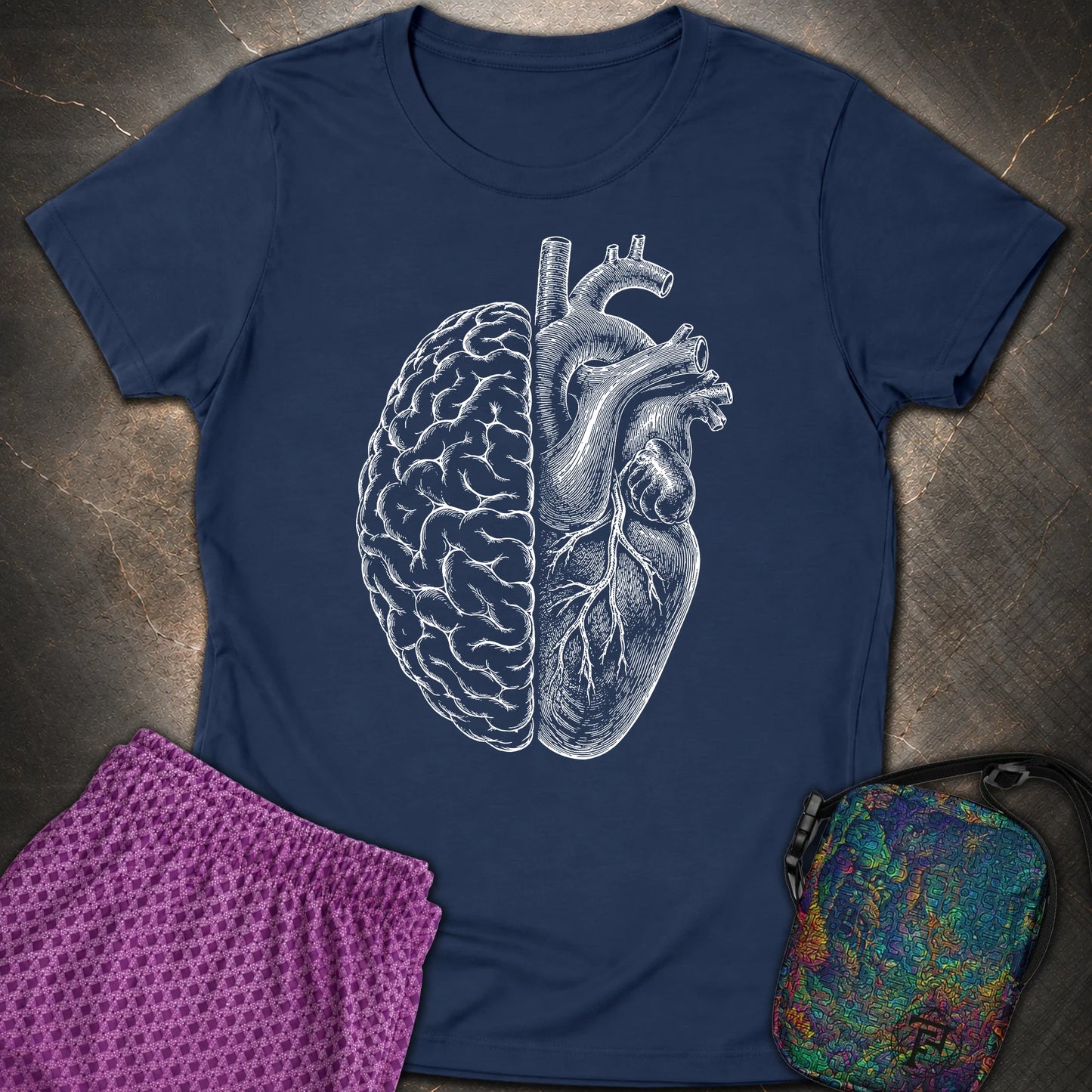 Heart Brain - Heart Brain Womens T-Shirt - Navy