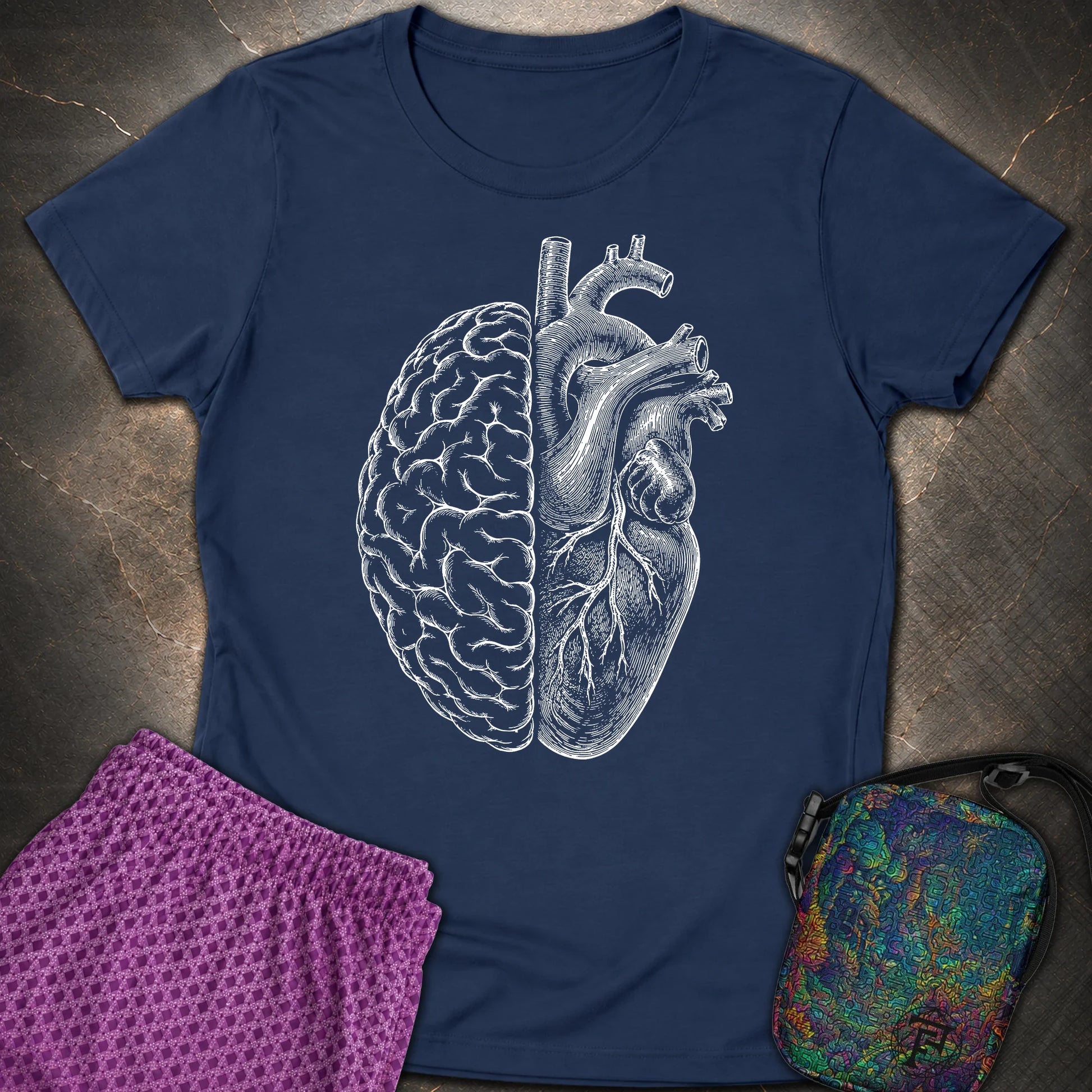 Heart Brain - Heart Brain Womens T-Shirt - Navy