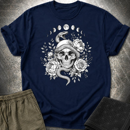 Skull Snake Moon Phases - Skull Snake Moon Phases T-Shirt - Navy