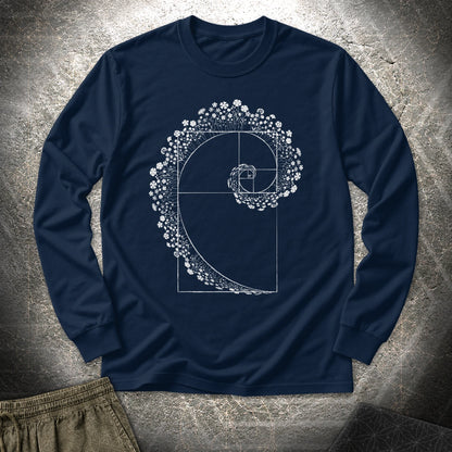 Floral Golden Ratio Spiral - Floral Golden Ratio Spiral Long Sleeve Shirt - Navy