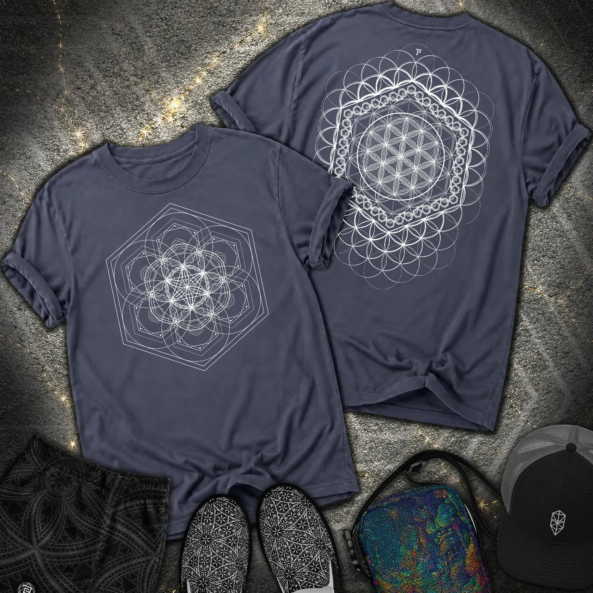 Harmony Flower Grid 2 Sided Comfort T-Shirt - Harmony Flower Grid 2 Sided Comfort T-Shirt - Navy