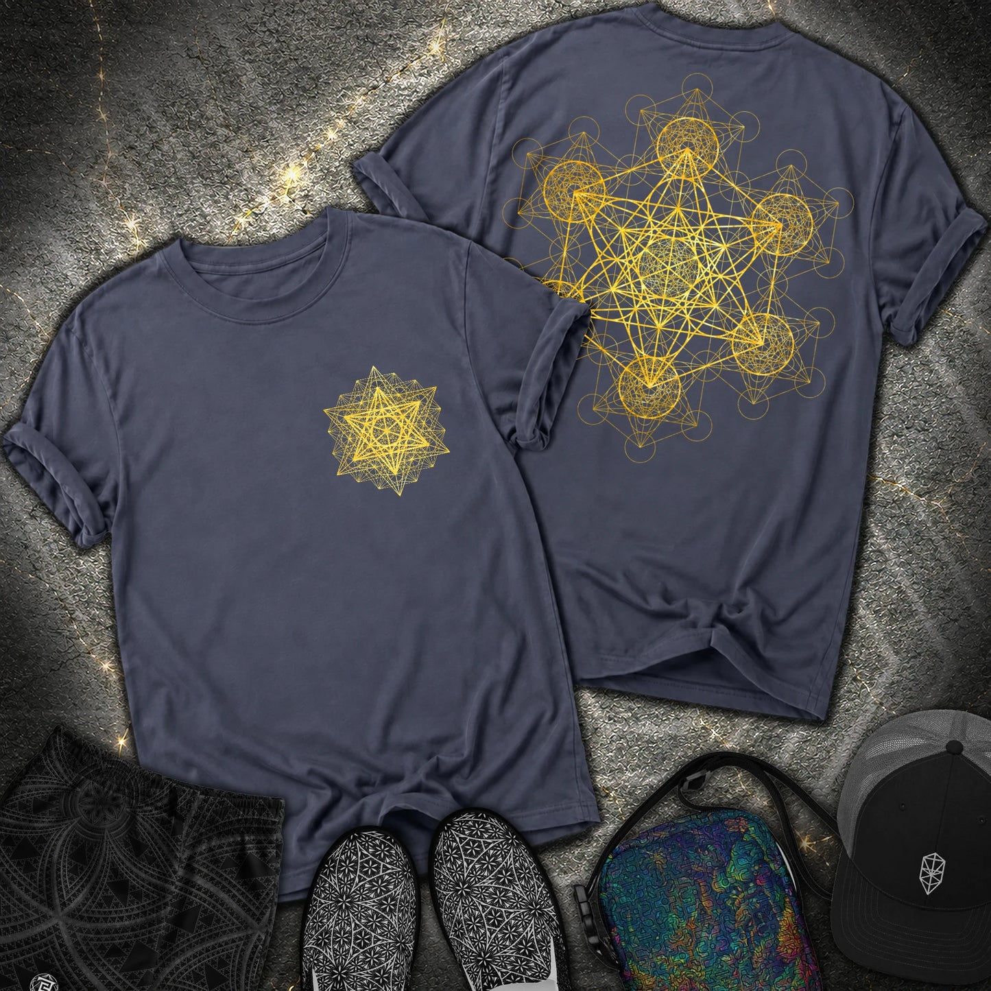 Metatron Fractal 2 Sided T-Shirt - Metatron Fractal 2 Sided Comfort T-Shirt - Navy