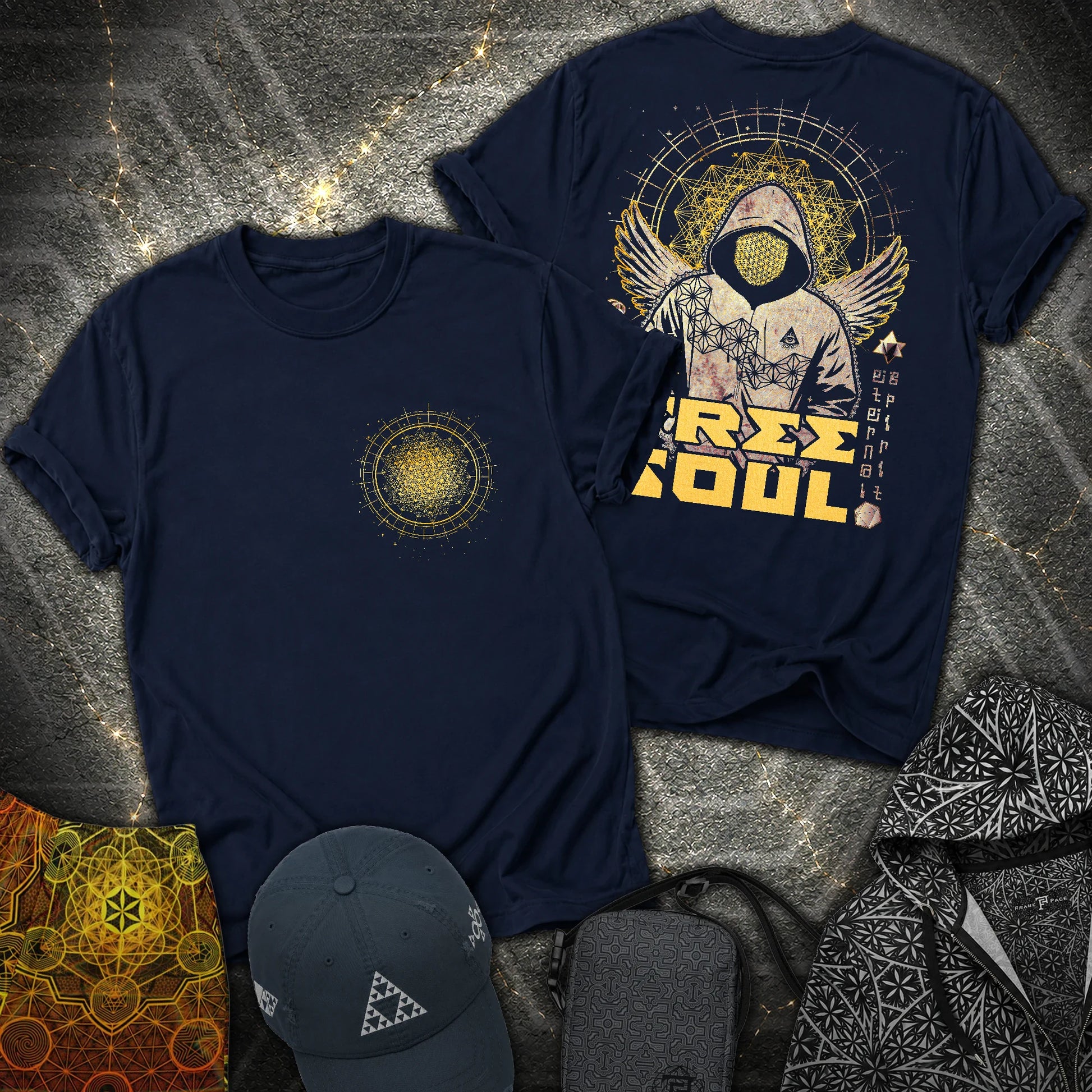 Free Soul Tetrahedron 2 Sided T-Shirt - Free Soul Tetrahedron 2 Sided T-Shirt - Navy