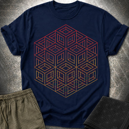 3D Wireframe Cube T-Shirt - 3D Wireframe Cube T-Shirt - Navy