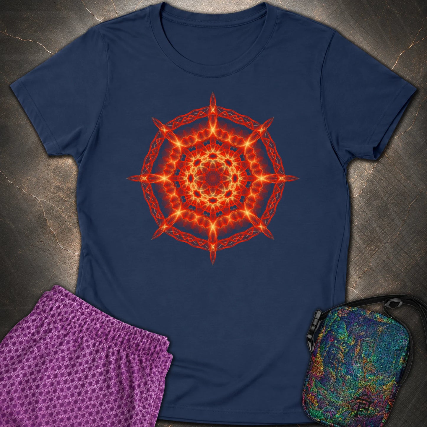 Radiant Geometry Portal Mandala - Radiant Geometry Portal Mandala Womens T-Shirt - Navy