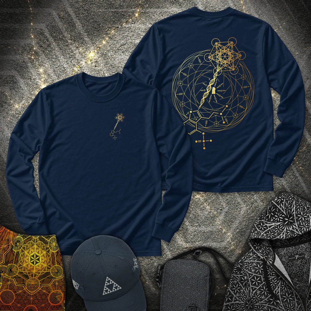 Psilocybin Key To Universe 2 Sided - Psilocybin Key To Universe 2 Sided Long Sleeve Shirt - Navy