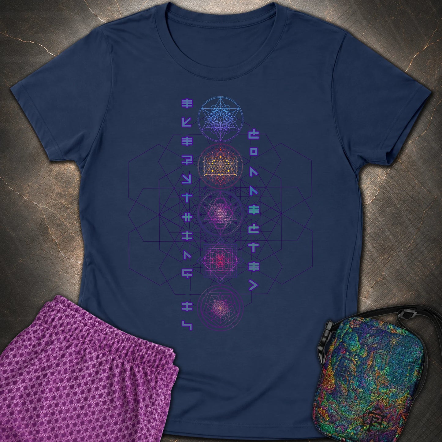 Everything Is Connected Sacred Geometry Womens T-Shirt - Everything Is Connected Sacred Geometry Womens T-Shirt - Navy