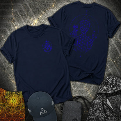 Alien Mushroom Shirt, Sacred Geometry Mushroom Alien 2 Sided T-Shirt - Alien Mushroom Shirt, Sacred Geometry Mushroom Alien 2 Sided T-Shirt - Navy