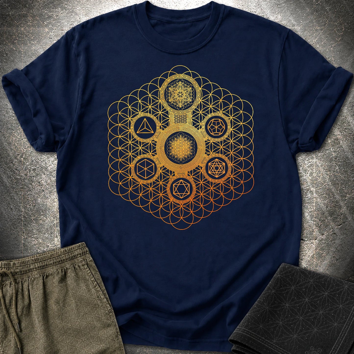 Metatron's Platonic Solids T-Shirt - Metatron's Platonic Solids T-Shirt - Navy