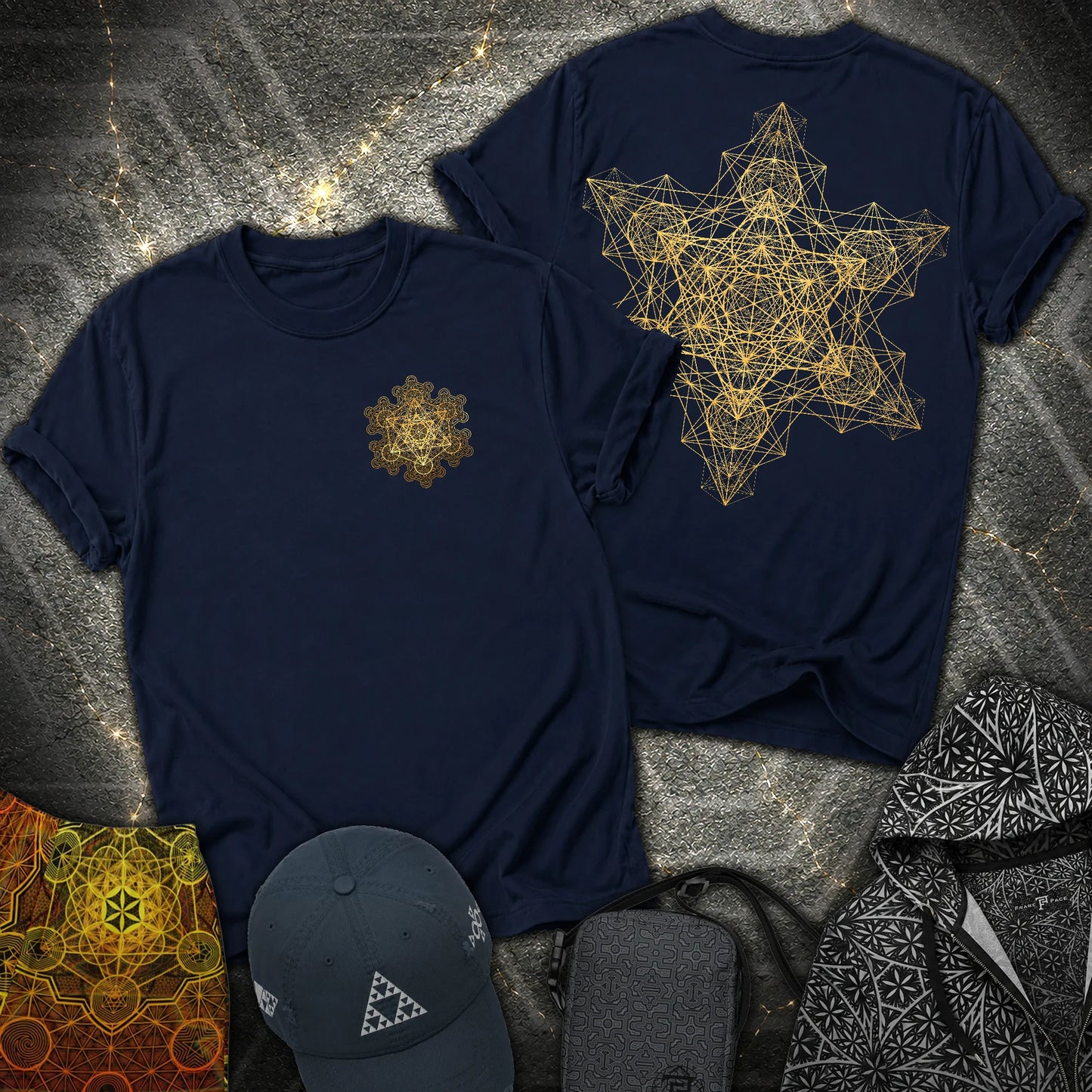 Metatron Fractal Star 2 Sided T-Shirt - Metatron Fractal Star 2 Sided T-Shirt - Navy