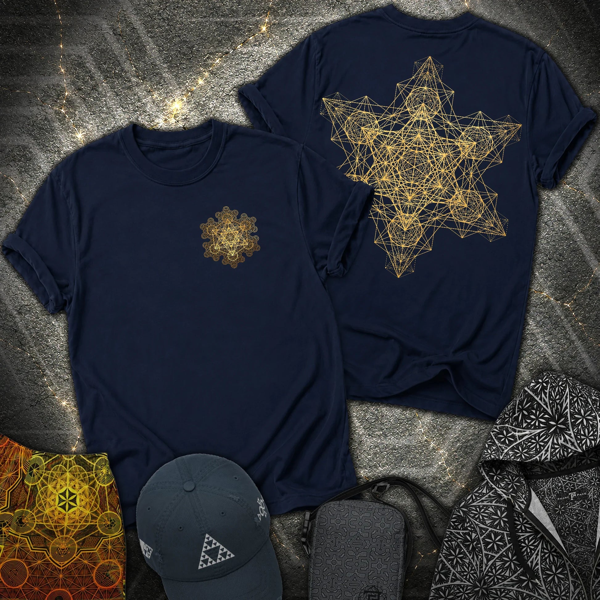 Metatron Fractal Star 2 Sided T-Shirt - Metatron Fractal Star 2 Sided T-Shirt - Navy