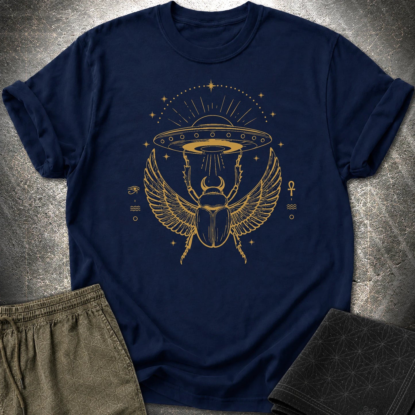 Celestial Scarab Beneath the Starship - Celestial Scarab Beneath the Starship T-Shirt - Navy