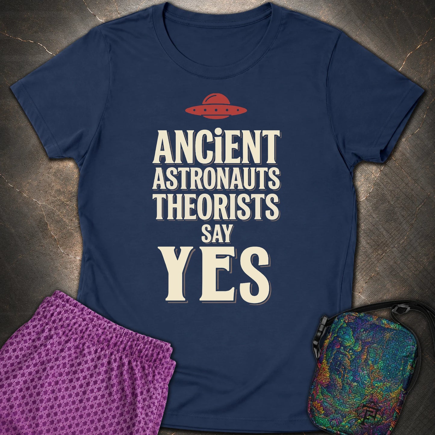 Ancient Astronaut Sey Yes 3 - Ancient Astronaut Sey Yes 3 Womens T-Shirt - Navy