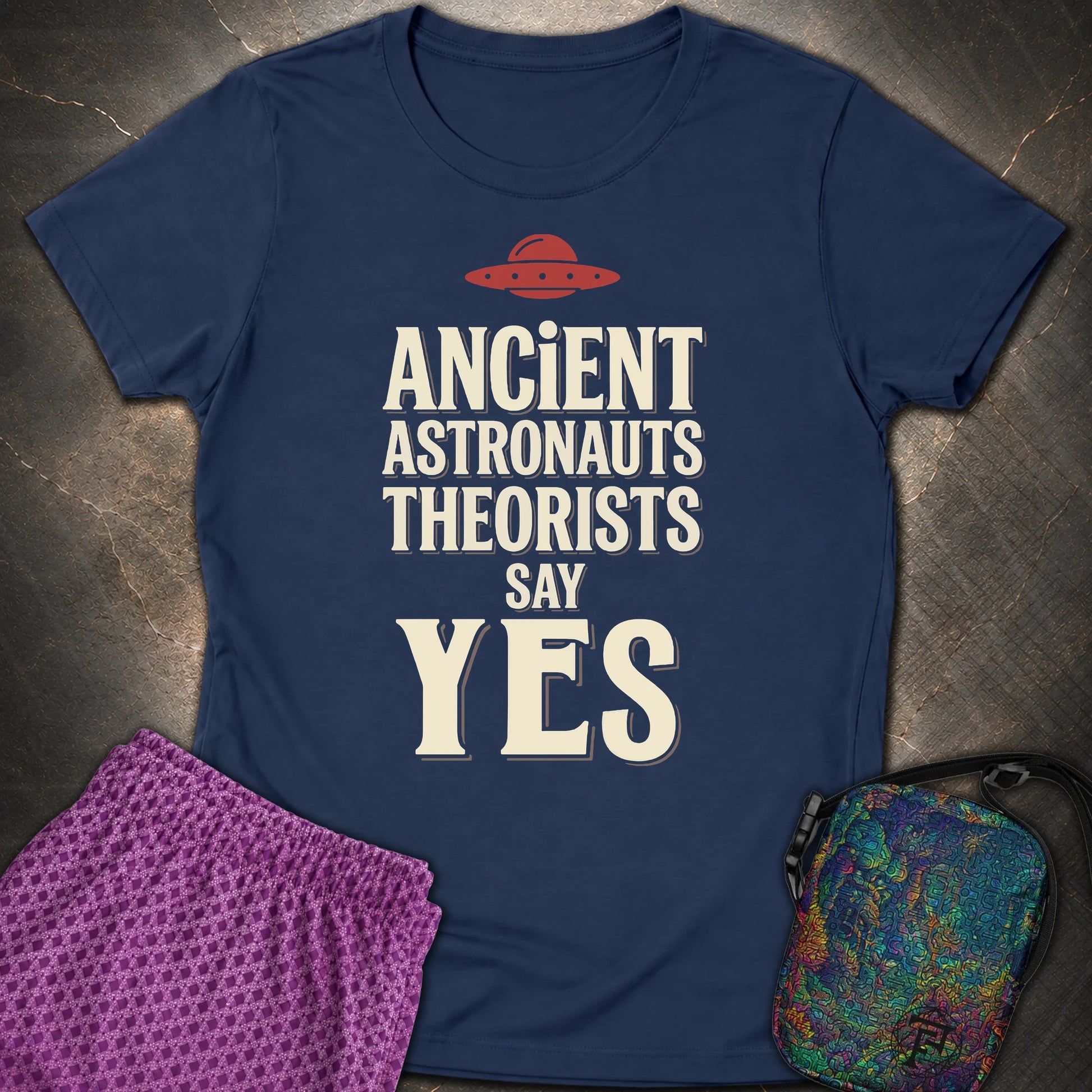 Ancient Astronaut Sey Yes 3 - Ancient Astronaut Sey Yes 3 Womens T-Shirt - Navy
