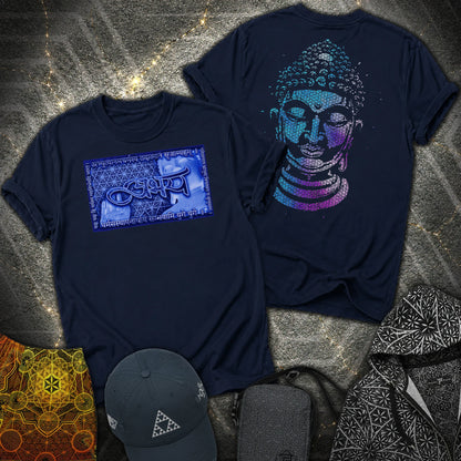 Fearless Buddha Sanskrit Flower Of Life 2 Sided T-Shirt - Fearless Buddha Sanskrit Flower Of Life 2 Sided T-Shirt - Navy