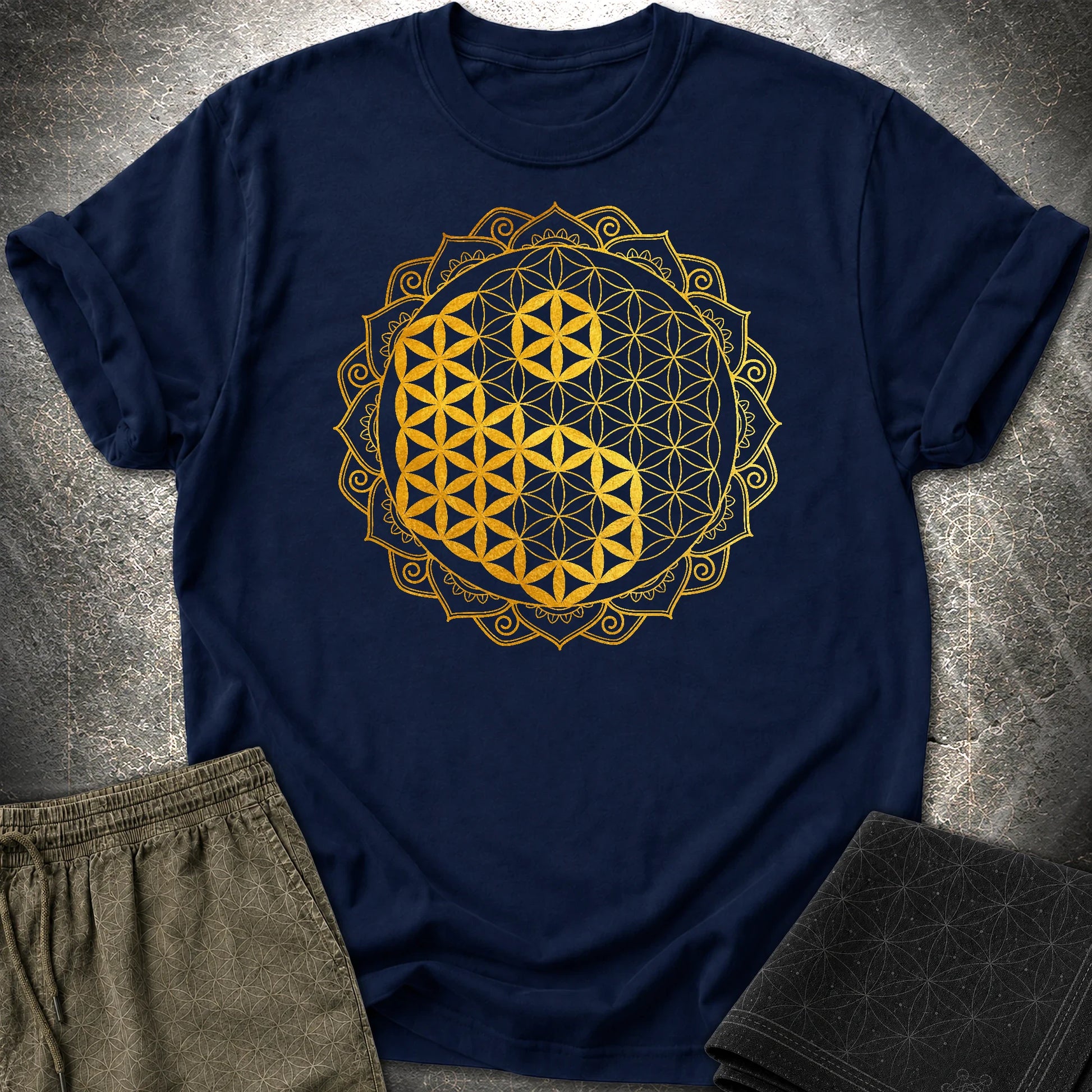 Yin Yang Gold Mandala T-Shirt - Yin Yang Gold Mandala T-Shirt - Navy
