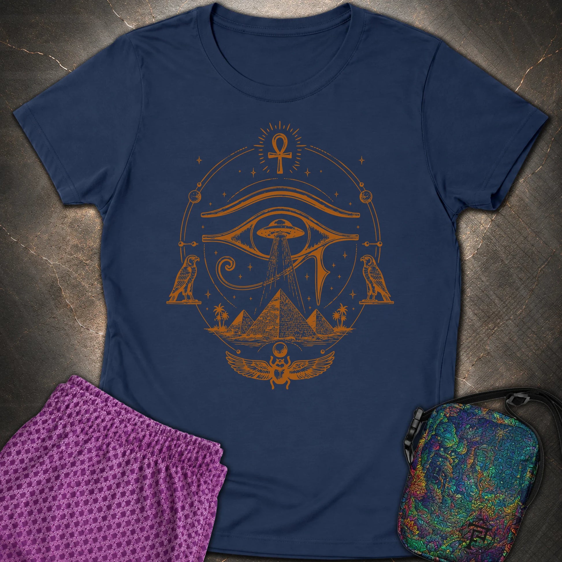 Ancient Eye Over Alien Pyramids - Ancient Eye Over Alien Pyramids Womens T-Shirt - Navy