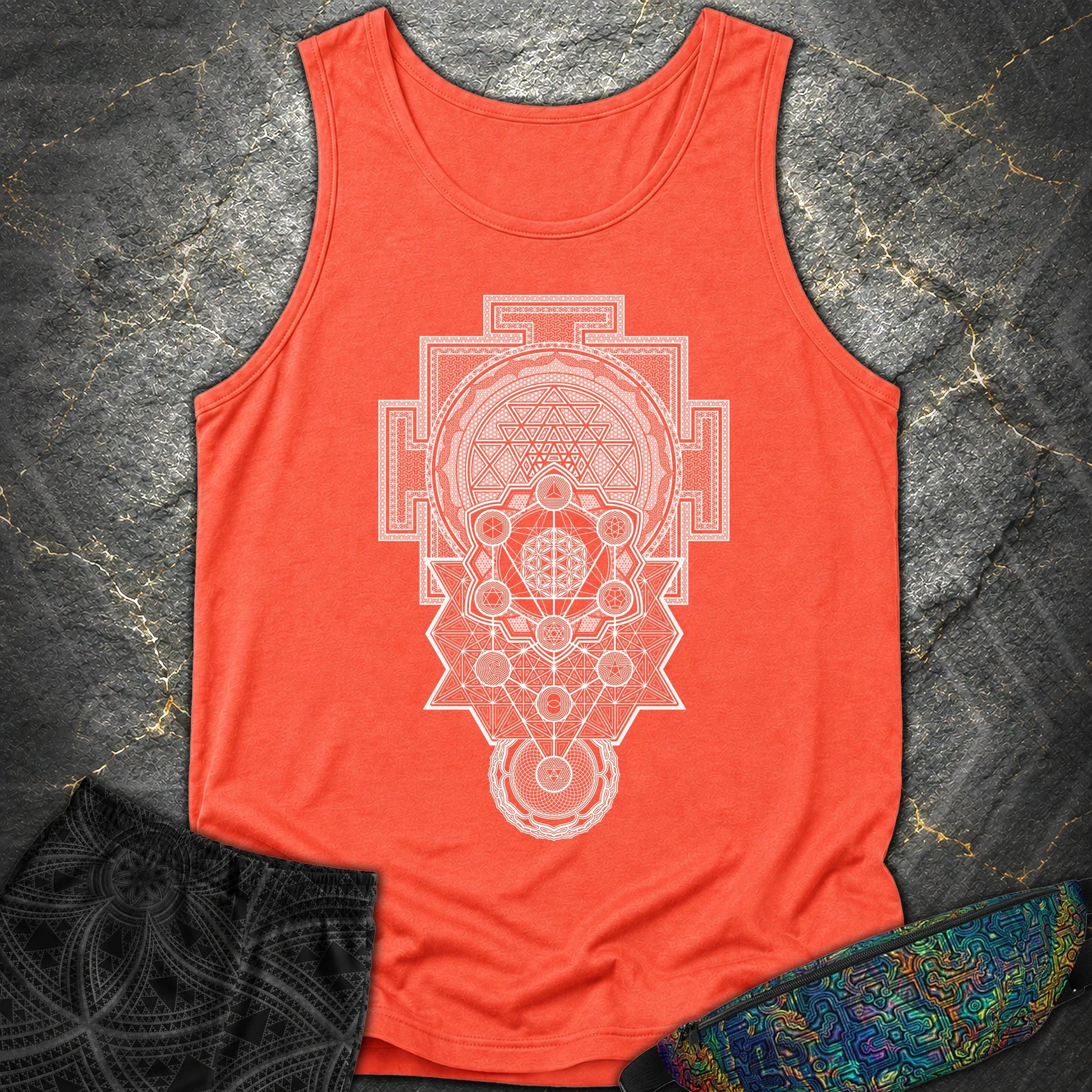Sacred Geometry Encyclopedia - Sacred Geometry Encyclopedia Comfort Tank Top - Neon Red Orange