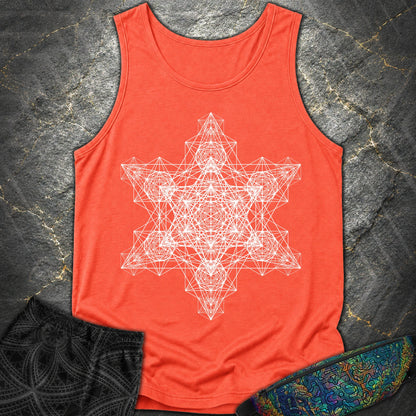Metatron Fractal Star Tank Top - Metatron Fractal Star Tank Top - Neon Red Orange