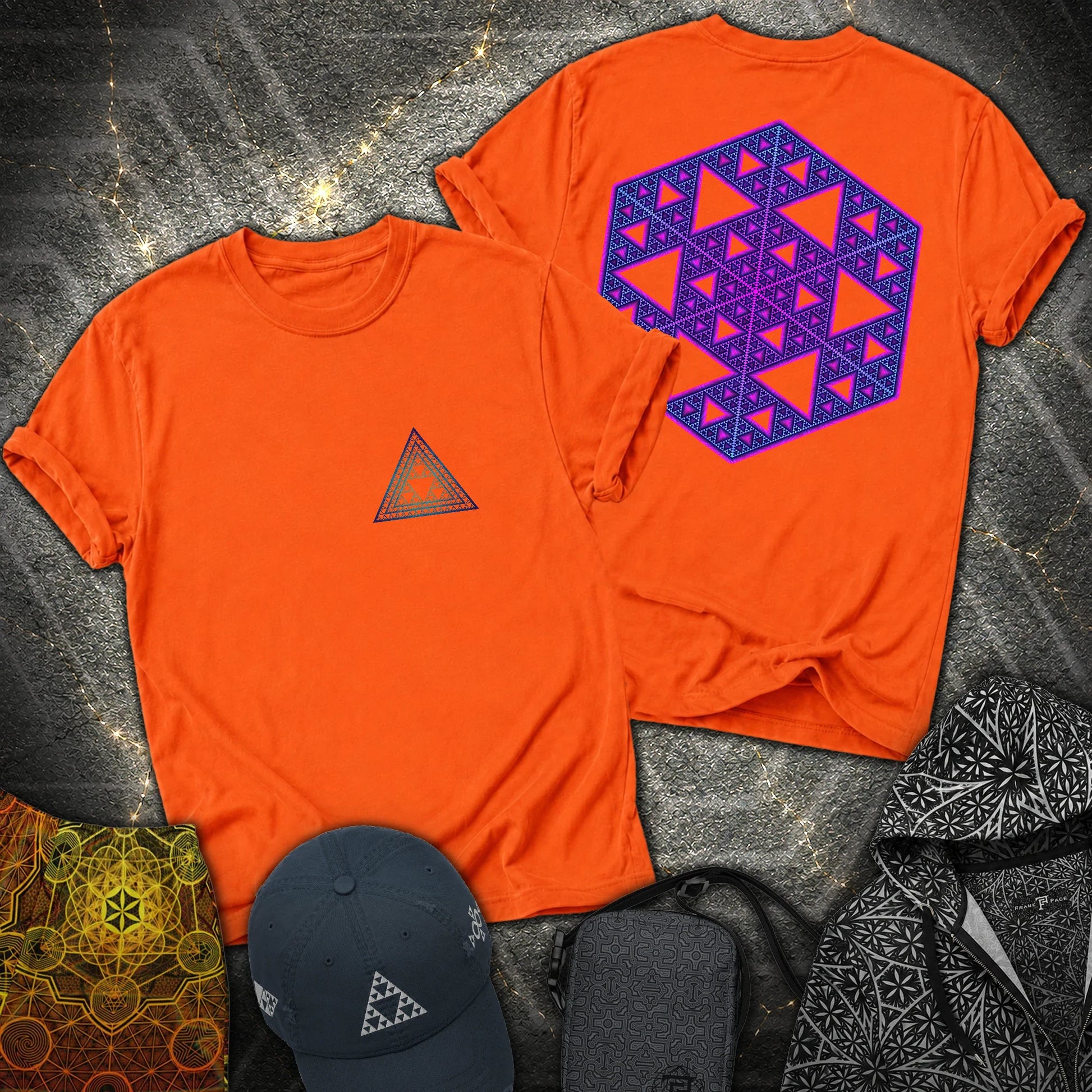 Sierpinski Star and Triangle 2 Sided T-Shirt - Sierpinski Star and Triangle 2 Sided T-Shirt - Orange