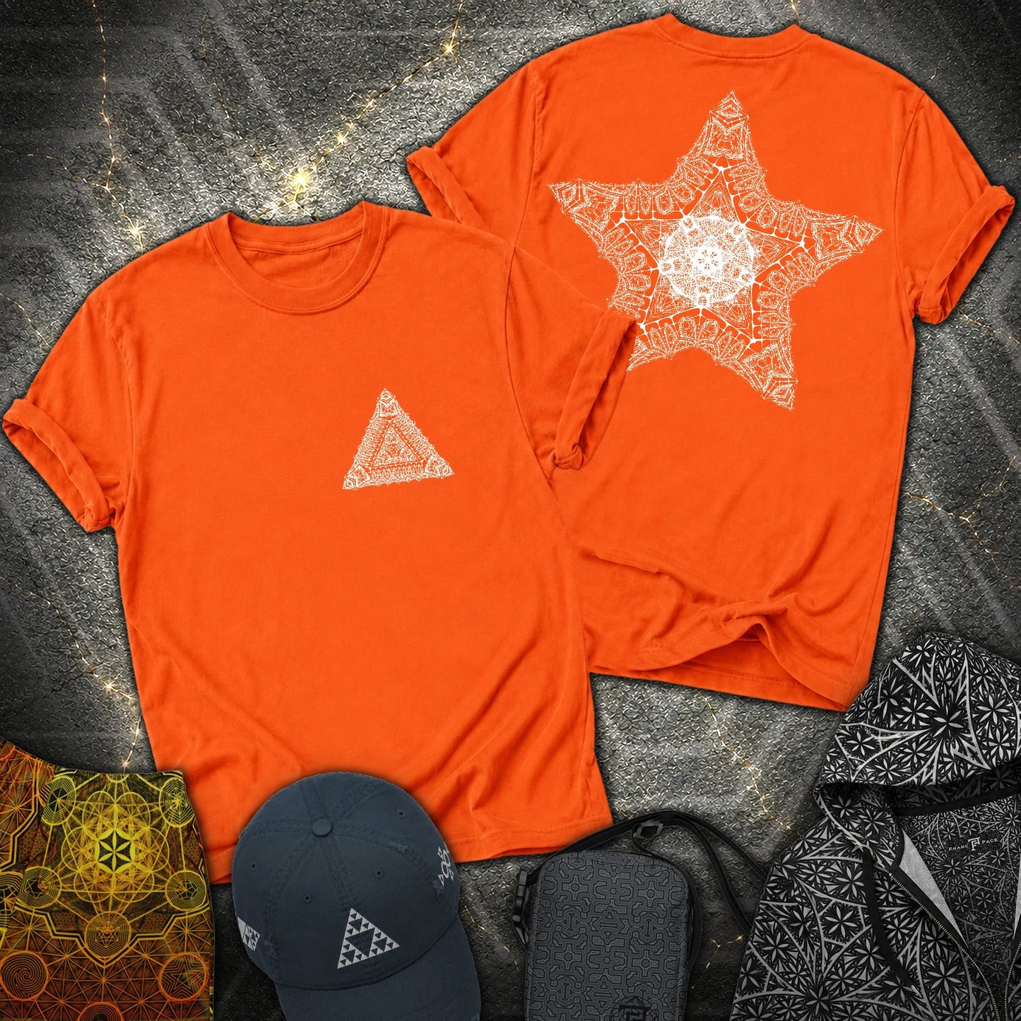 Geometric Sacred Star 2 Sided T-Shirt - Geometric Sacred Star 2 Sided T-Shirt - Orange