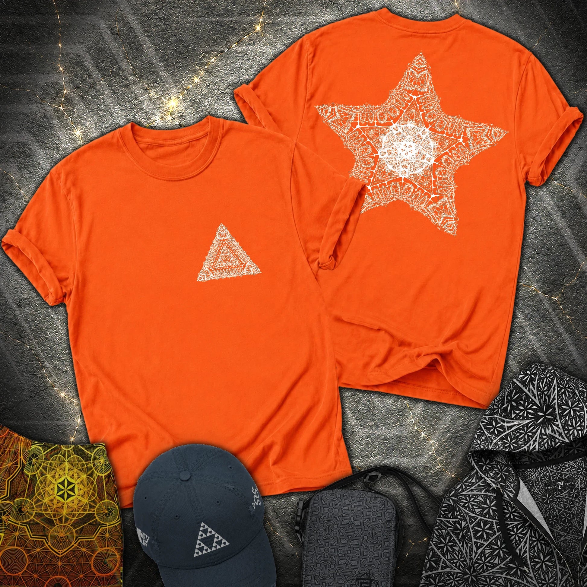 Geometric Sacred Star 2 Sided T-Shirt - Geometric Sacred Star 2 Sided T-Shirt - Orange
