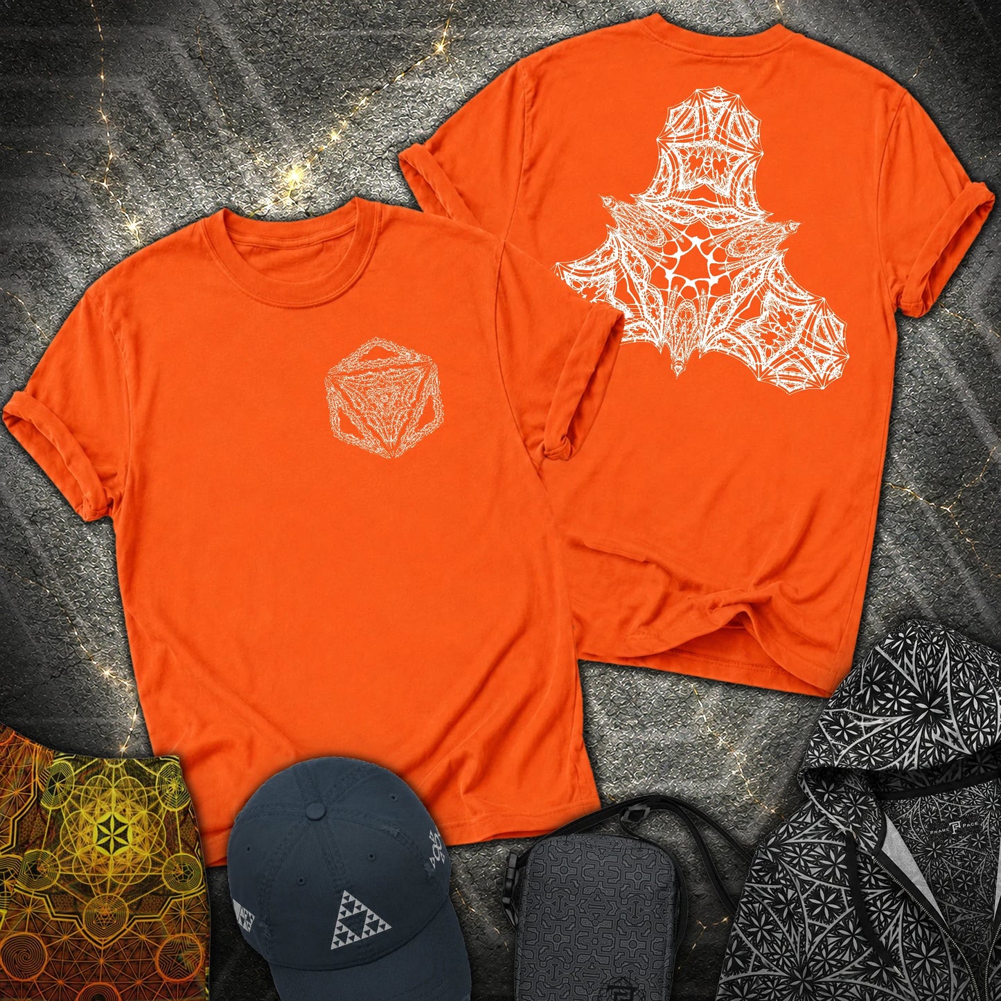 Organic Octahedron Geometry 2 Sided T-Shirt - Organic Octahedron Geometry 2 Sided T-Shirt - Orange