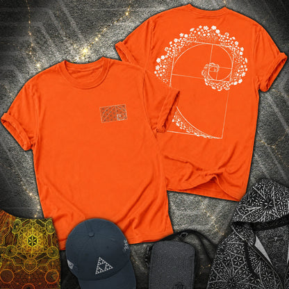 Floral Golden Ratio Spiral 2 Sided T-Shirt - Floral Golden Ratio Spiral 2 Sided T-Shirt - Orange