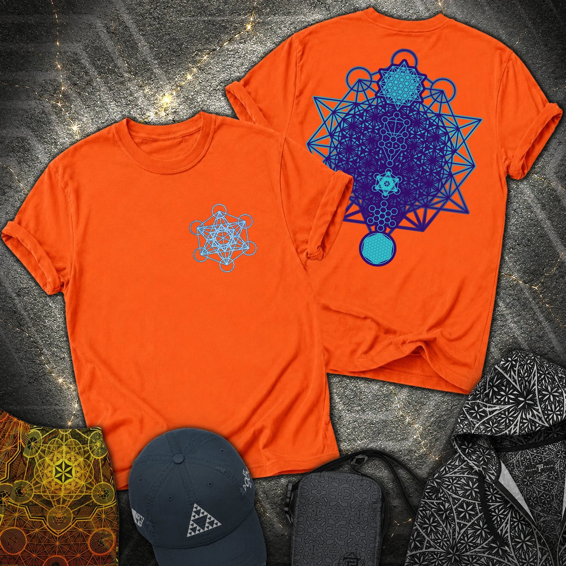 All The Sacred Geometry Metatron 2 Sided T-Shirt - All The Sacred Geometry Metatron 2 Sided T-Shirt - Orange