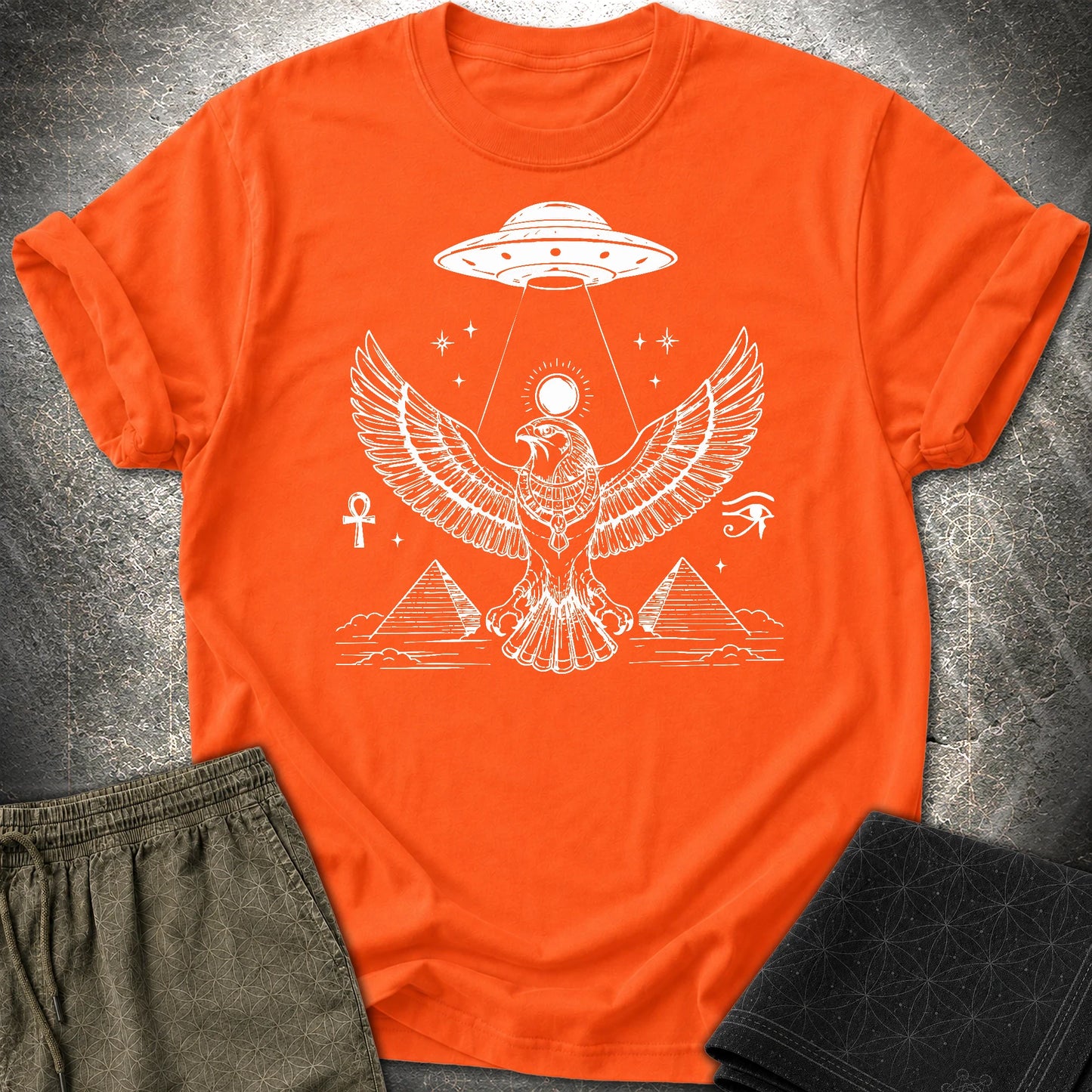 Solar Falcon Beneath the Starship - Solar Falcon Beneath the Starship T-Shirt - Orange