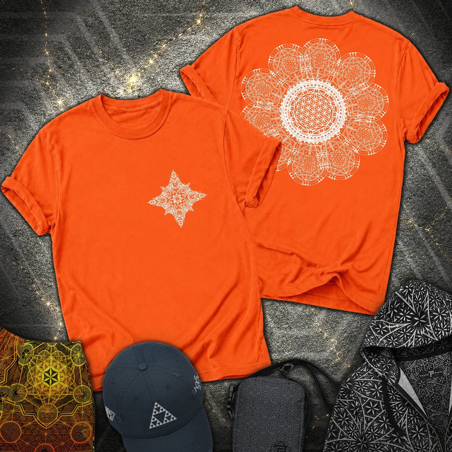 Geometric Flower 2 Sided T-Shirt - Geometric Flower 2 Sided T-Shirt - Orange