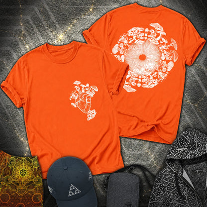Mushroom Heart Mushroom Iris 2 Sided T-Shirt - Mushroom Heart Mushroom Iris 2 Sided T-Shirt - Orange