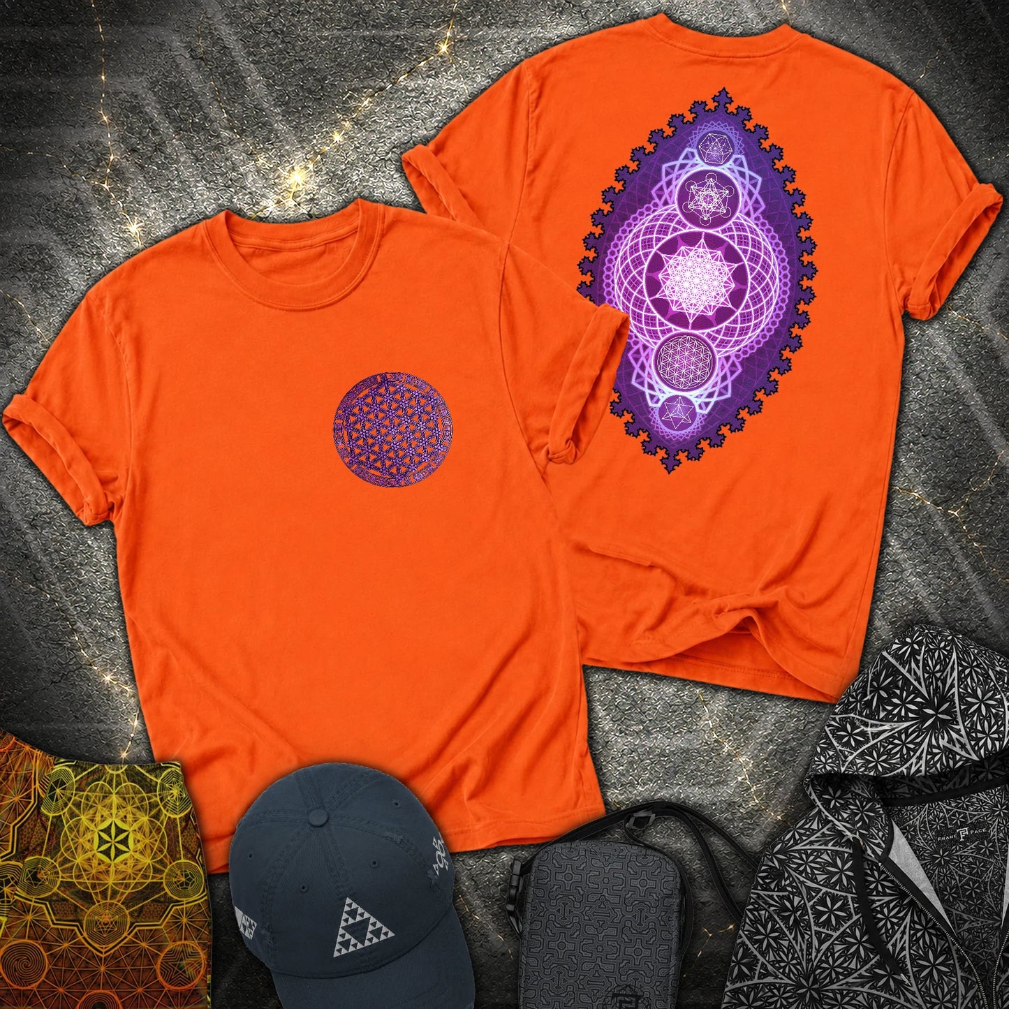 Fractal Sacred Geometry 2 Sided T-Shirt - Fractal Sacred Geometry 2 Sided T-Shirt - Orange