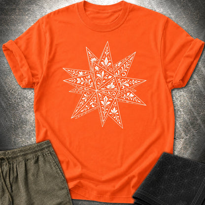 White Floral Stellated Dodecahedron T-Shirt - White Floral Stellated Dodecahedron T-Shirt - Orange