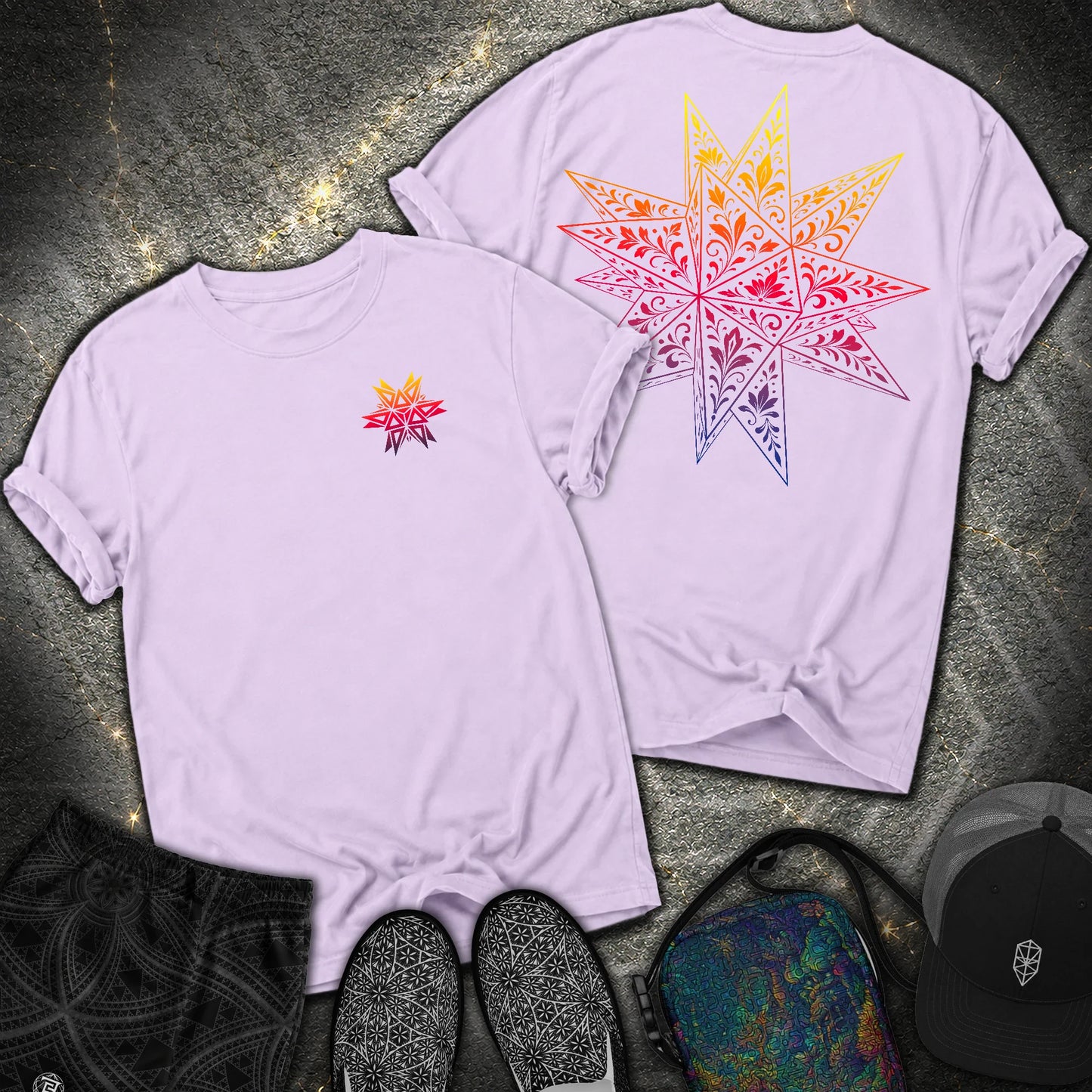 Colorful Stellated Dodecahedron 2 Sided Comfort T-Shirt - Colorful Stellated Dodecahedron 2 Sided Comfort T-Shirt - Orchid