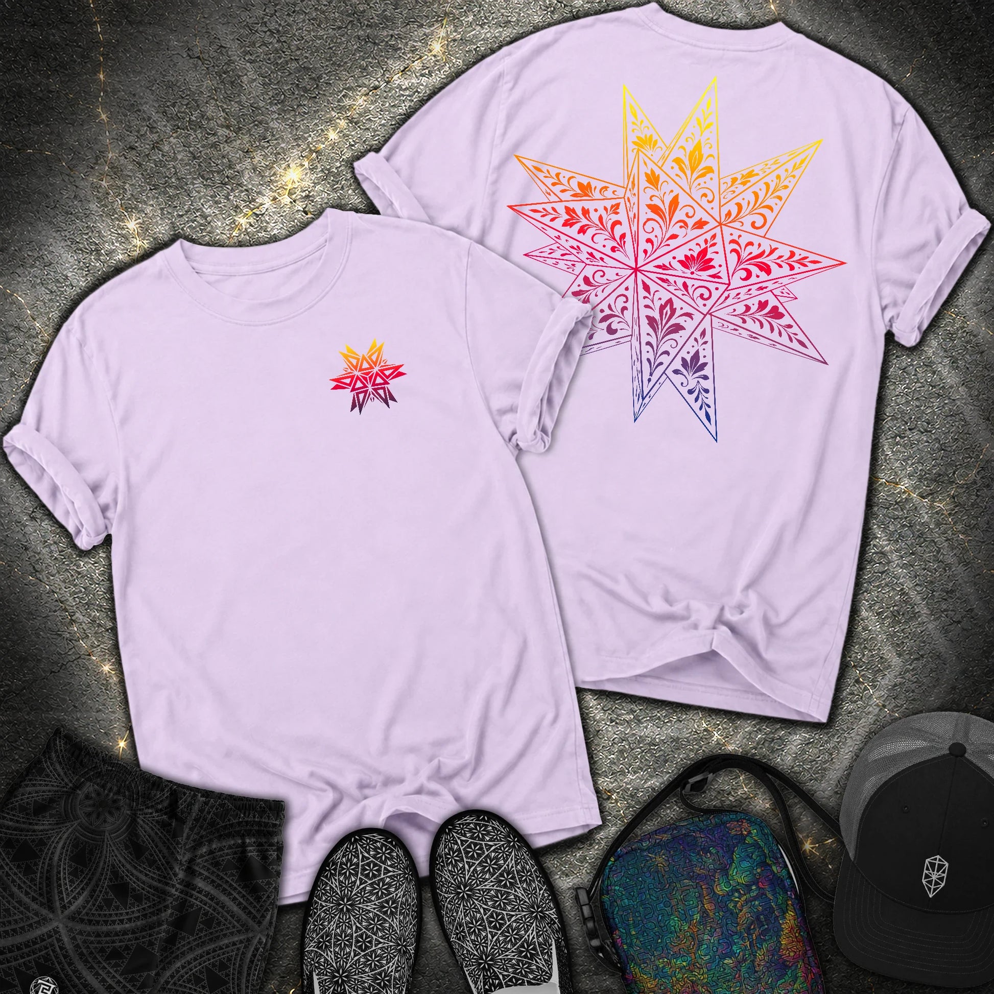 Colorful Stellated Dodecahedron 2 Sided Comfort T-Shirt - Colorful Stellated Dodecahedron 2 Sided Comfort T-Shirt - Orchid