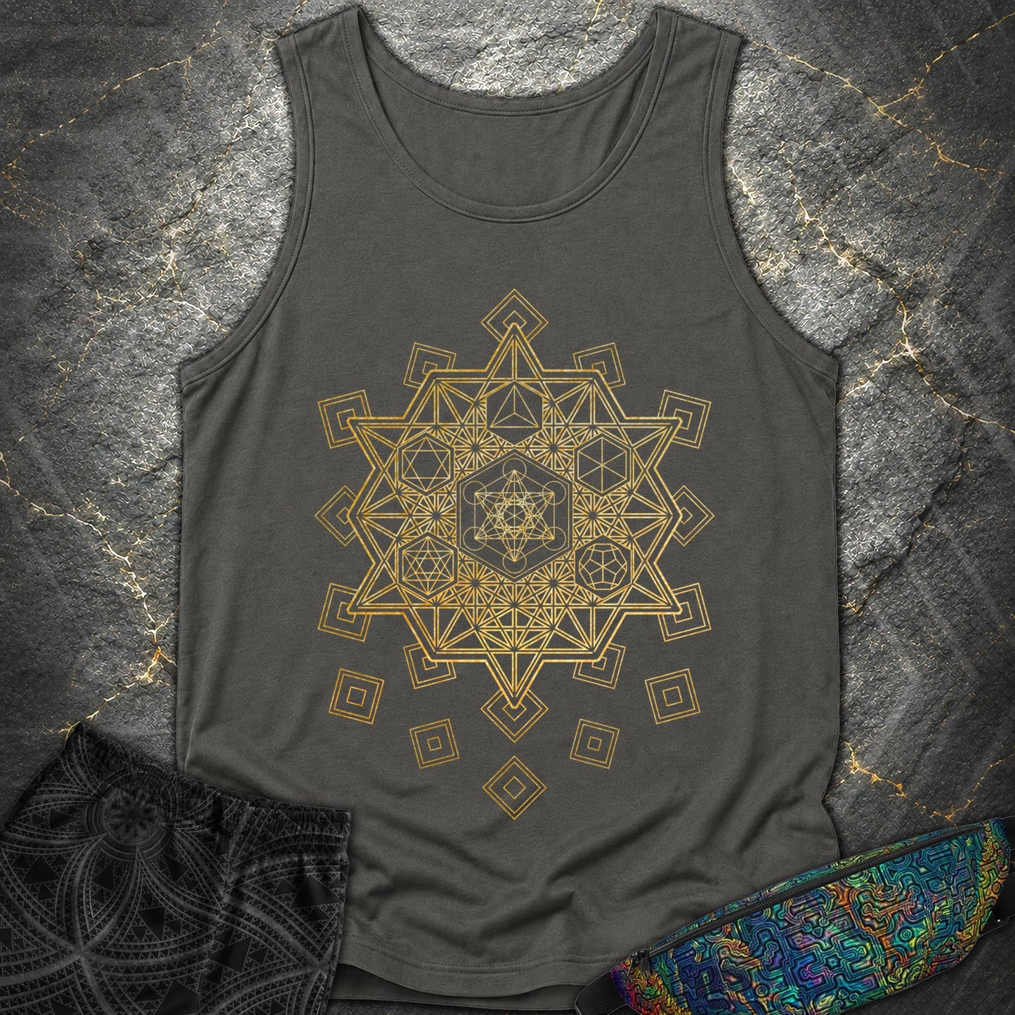 Metatron and Platonic Solids T-Shirt - Metatron and Platonic Solids Comfort Tank Top - Pepper