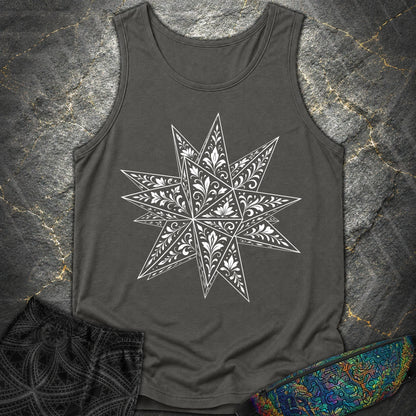 White Floral Stellated Dodecahedron - White Floral Stellated Dodecahedron Comfort Tank Top - Pepper