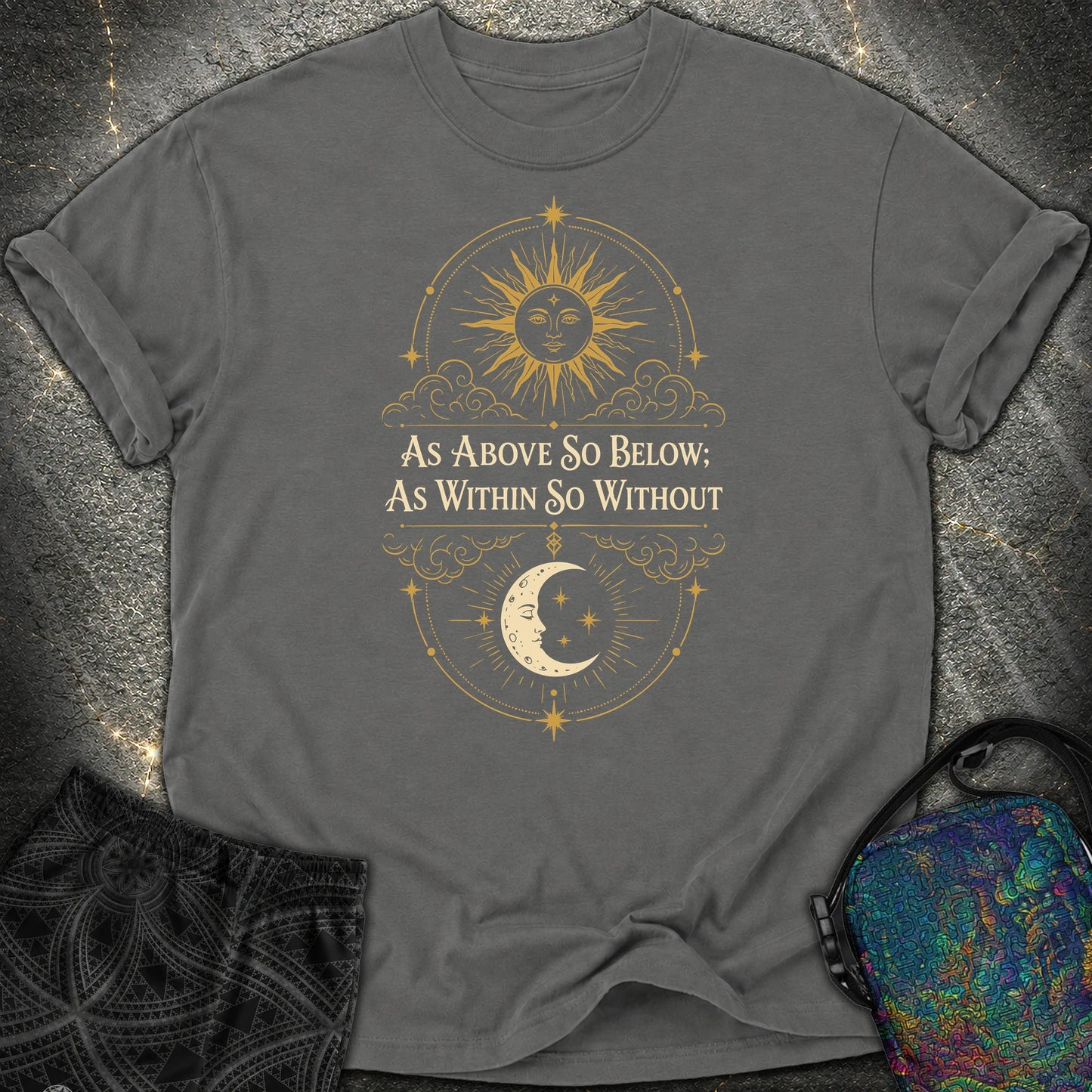 As Above So Below Sun Moon Colored - As Above So Below Sun Moon Colored Comfort T-Shirt - Pepper