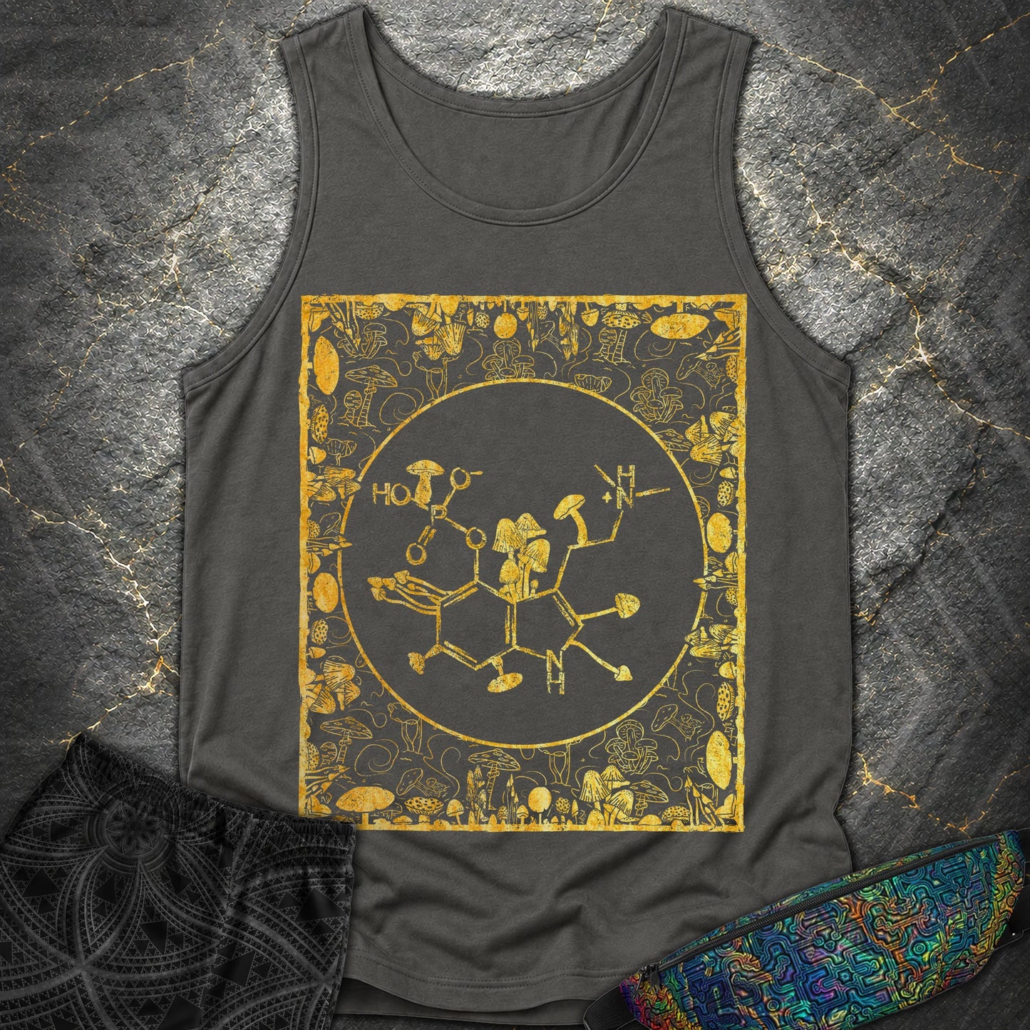 Psilocybin Molecule Mushroom Frame - Psilocybin Molecule Mushroom Frame Comfort Tank Top - Pepper