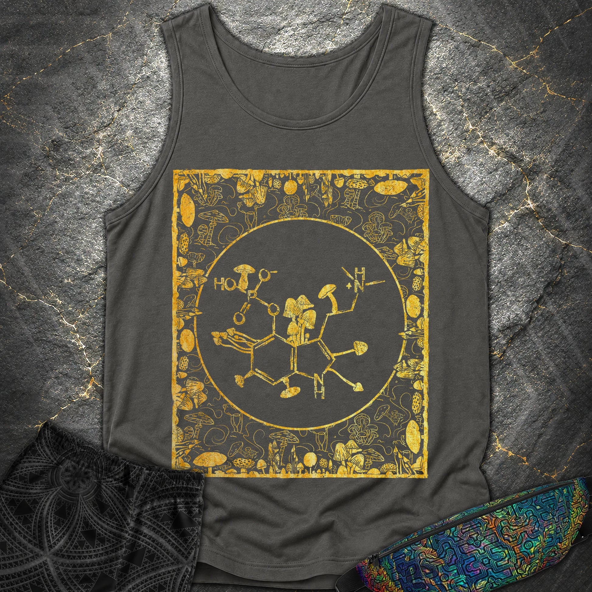 Psilocybin Molecule Mushroom Frame - Psilocybin Molecule Mushroom Frame Comfort Tank Top - Pepper