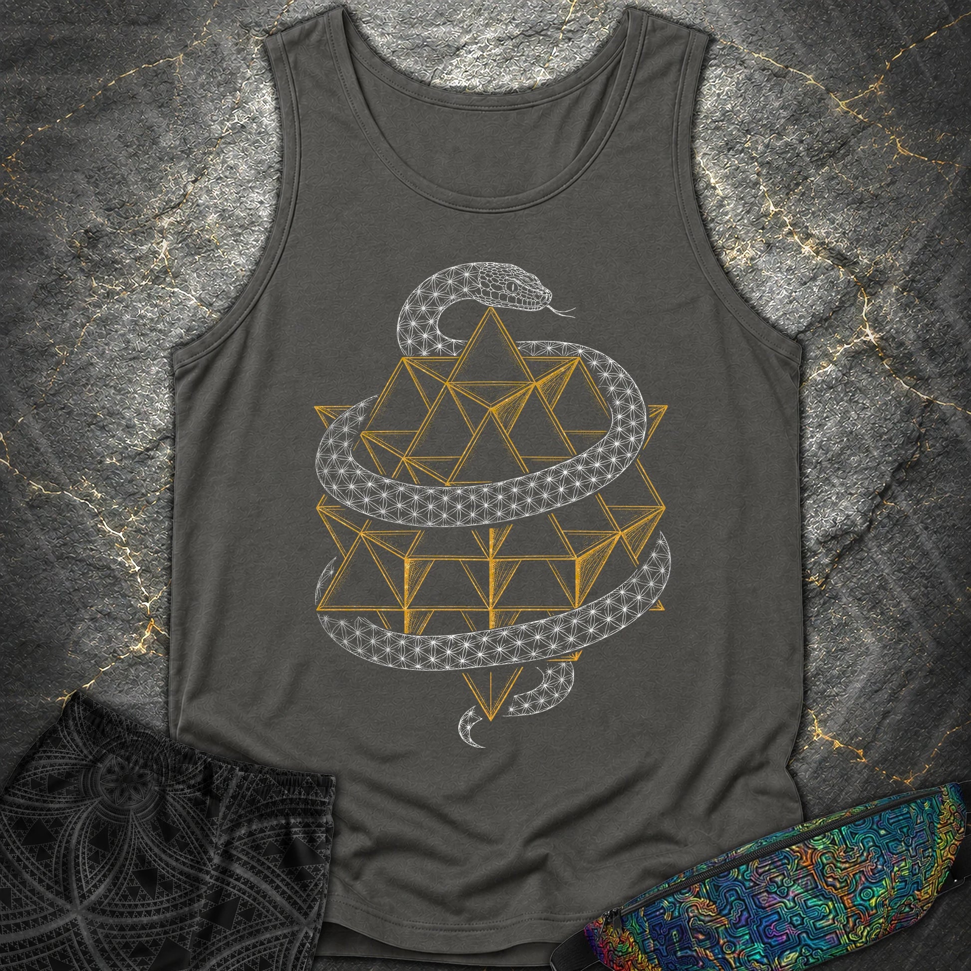 Serpent Tetrahedron Merkaba Geometry - Serpent Tetrahedron Merkaba Geometry Comfort Tank Top - Pepper
