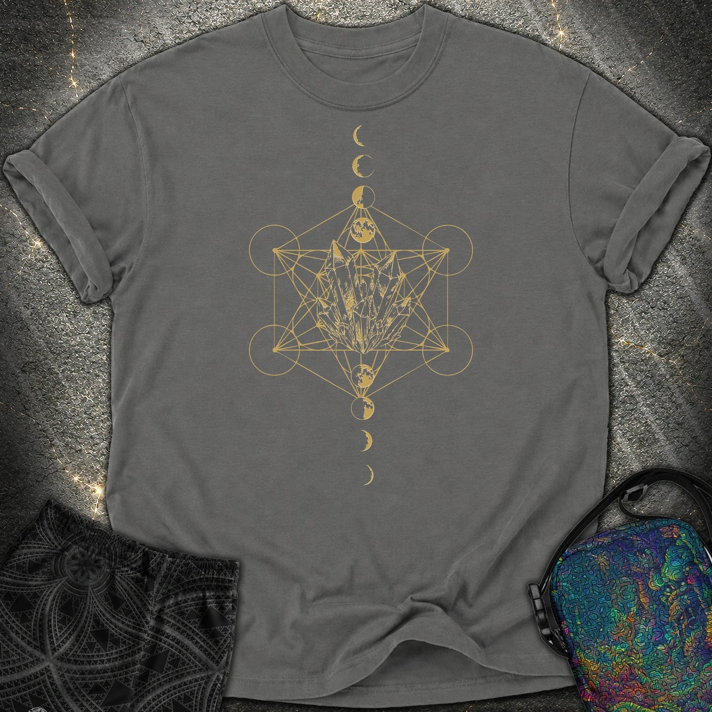 Metatron Crystal Moon Phases - Metatron Crystal Moon Phases Comfort T-Shirt - Pepper