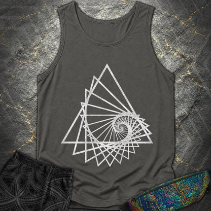 Spiralling Triangle Geometric T-Shirt - Spiralling Triangle Geometric Comfort Tank Top - Pepper