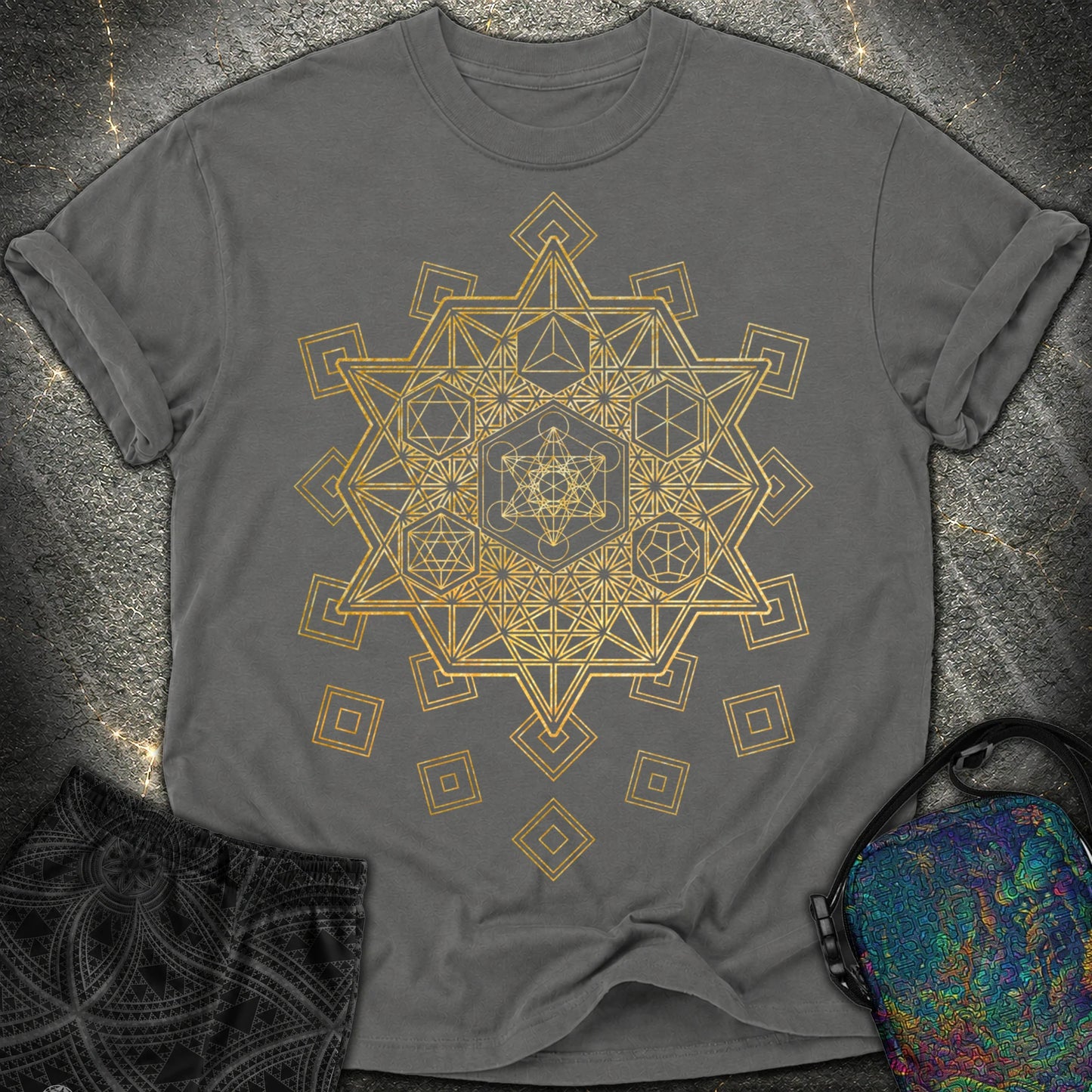 Metatron and Platonic Solids T-Shirt - Metatron and Platonic Solids Comfort T-Shirt - Pepper