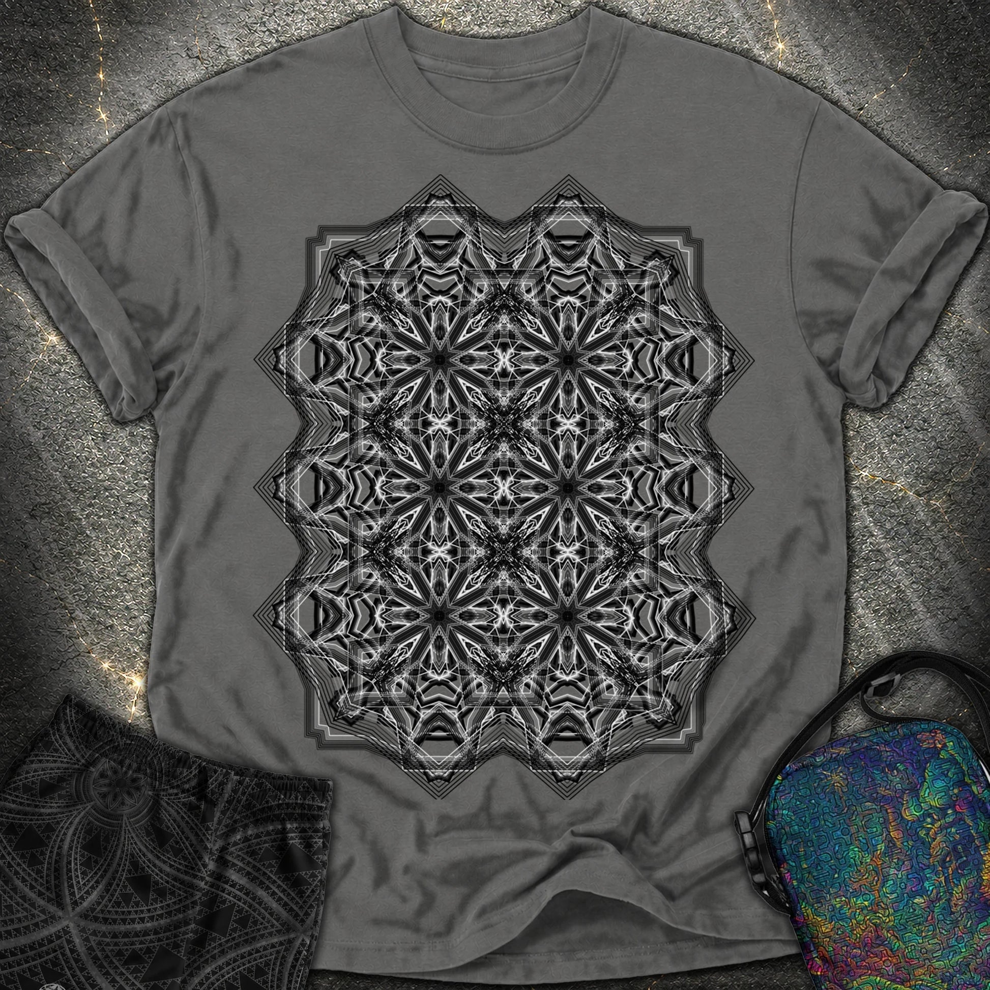 Monochrome Geometric Nexus - Monochrome Geometric Nexus Comfort T-Shirt - Pepper