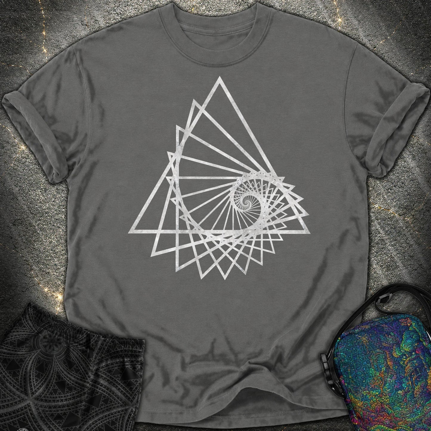Spiralling Triangle Geometric Comfort T-Shirt - Spiralling Triangle Geometric Comfort T-Shirt - Pepper