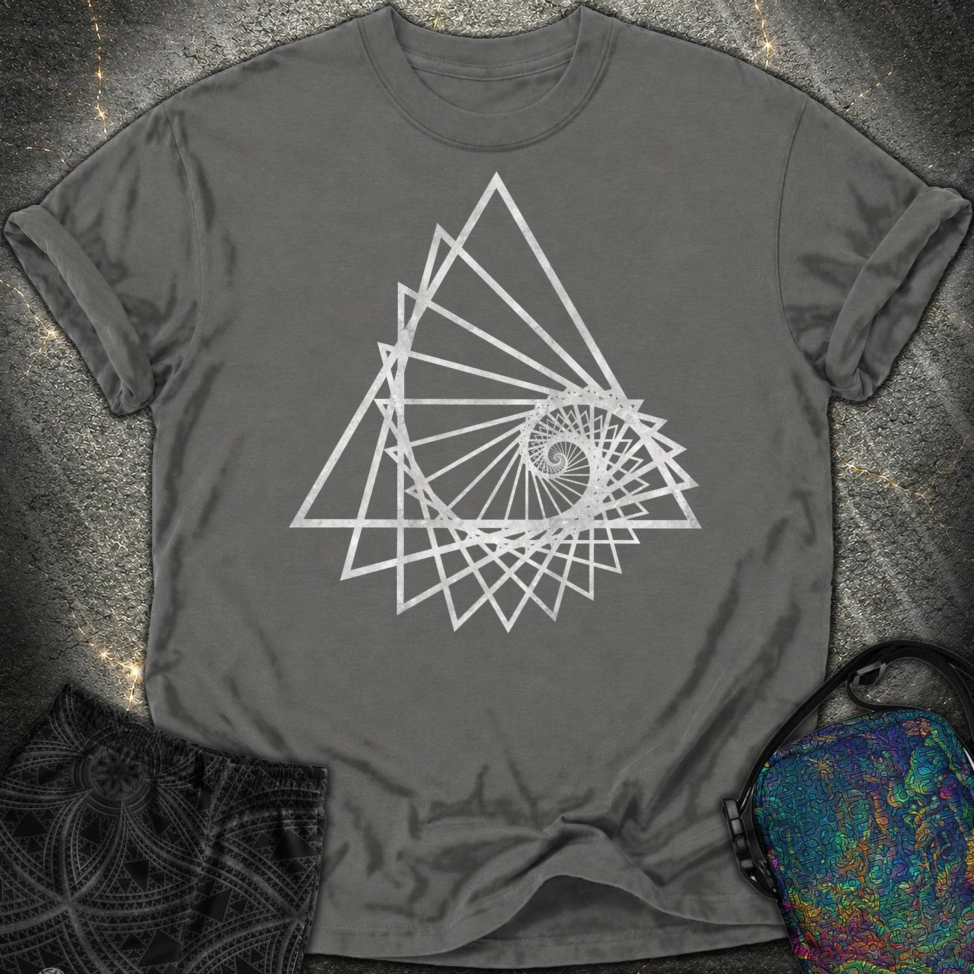 Spiralling Triangle Geometric Comfort T-Shirt - Spiralling Triangle Geometric Comfort T-Shirt - Pepper